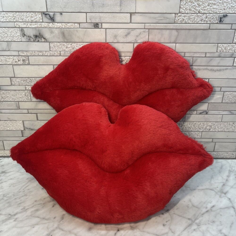 Red Lip Shaped Accent Pillows w/ soft Exterior 10" x 17" Set of 2 Lips Forever